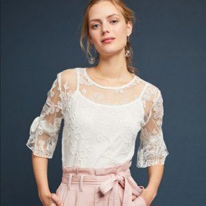 Eva Franco Anthropologie Melanie White Lace Top
